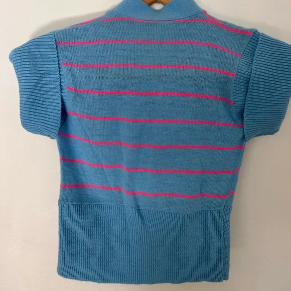 Vintage Blue and Pink Striped Knit Crop Top xs - Picture 9 of 10